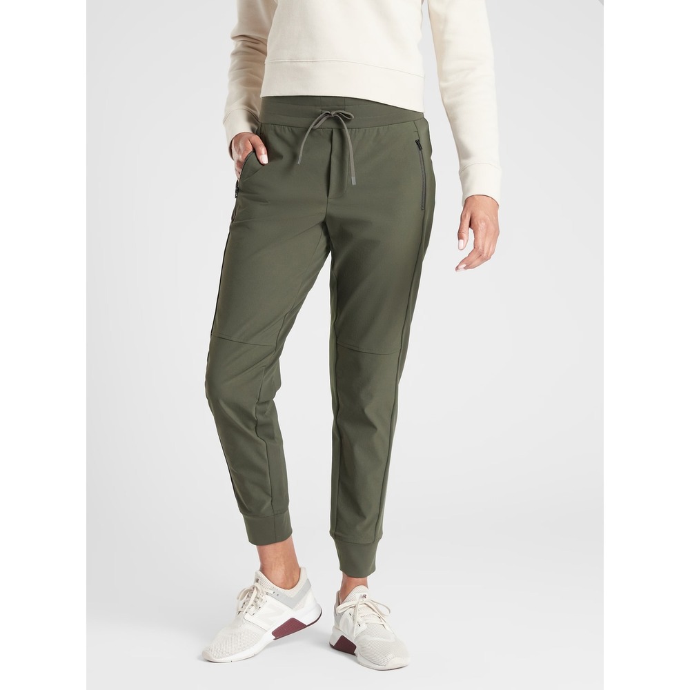 Athleta Headlands Hybrid Trek Mid Rise Jogger Olive Green Hiking Pants Womens